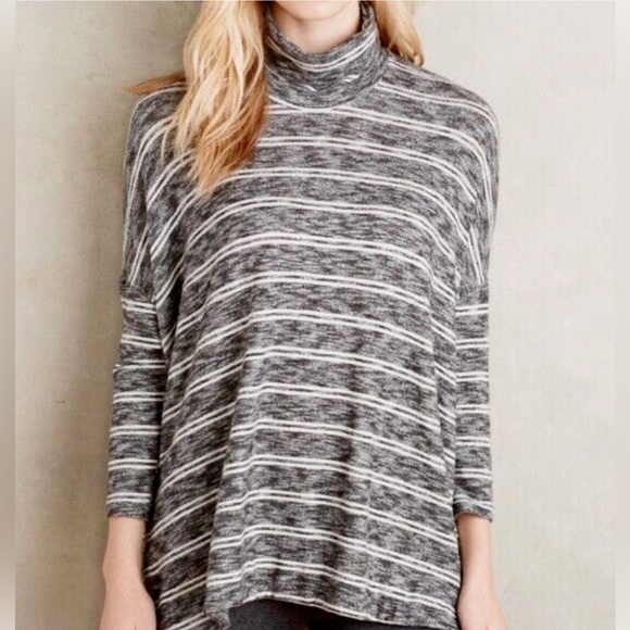 Anthropologie Postmark Grey and White Striped Swing Turtleneck Top Size XS. - Picture 2 of 7